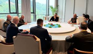 Defence Minister Rajnath Singh holds talks with R...