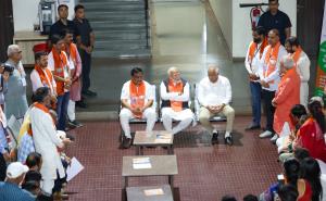 PM Narendra Modi visits Gujarat BJP office in Gan...