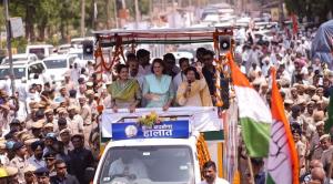Priyanka Gandhi Vadra leads a roadshow for Kumari...