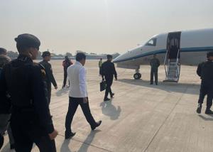 Union Minister Sarbananda Sonowal departs on spec...