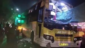Four killed, 15 injured after bus collides with l...